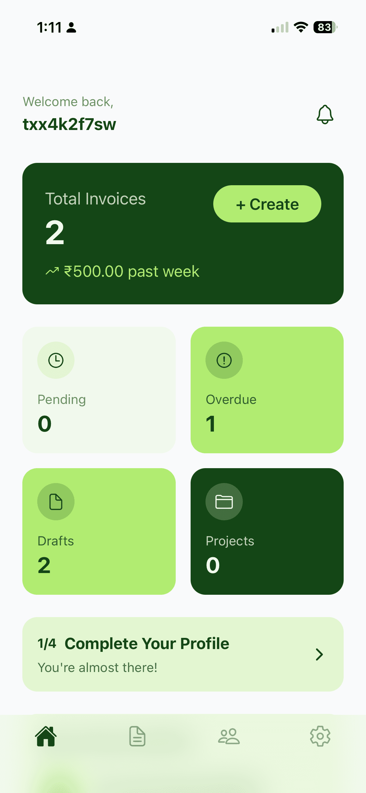 Wageasy dashboard with revenue and invoice stats